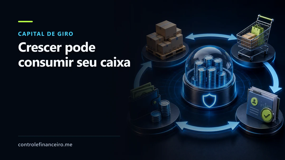Capa sobre capital de giro com a chamada "Crescer pode consumir seu caixa" e um ciclo operacional