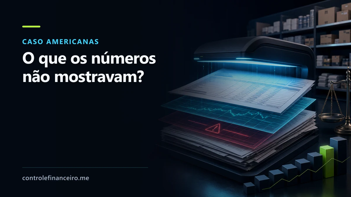 Capa do caso Americanas com a chamada "O que os números não mostravam?" e documentos revelando um passivo oculto