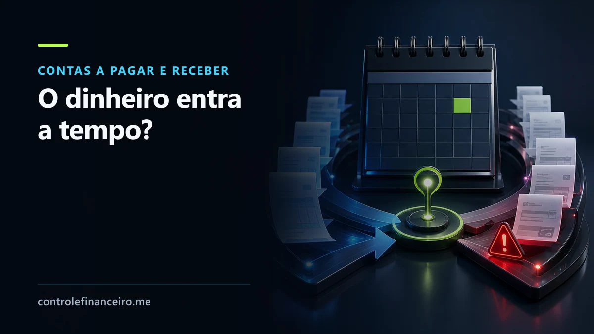 Capa sobre contas a pagar e receber com a chamada "O dinheiro entra a tempo?" e um calendário financeiro