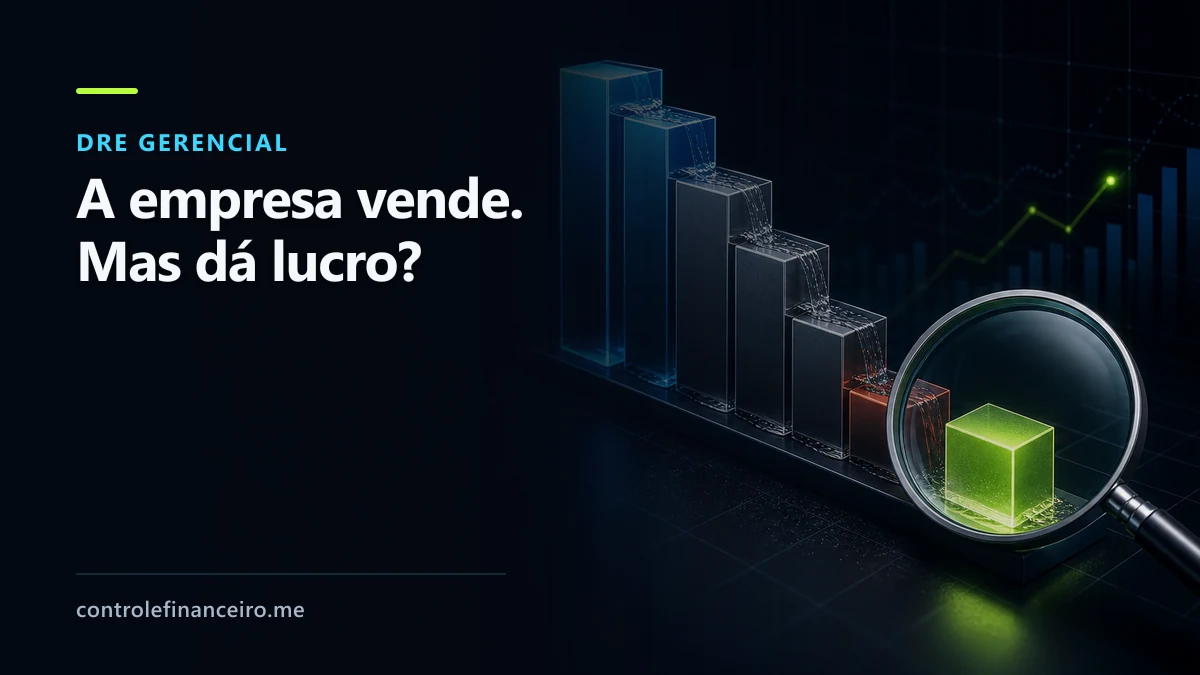 Capa sobre DRE gerencial com a chamada "A empresa vende. Mas dá lucro?" e uma cascata de resultados