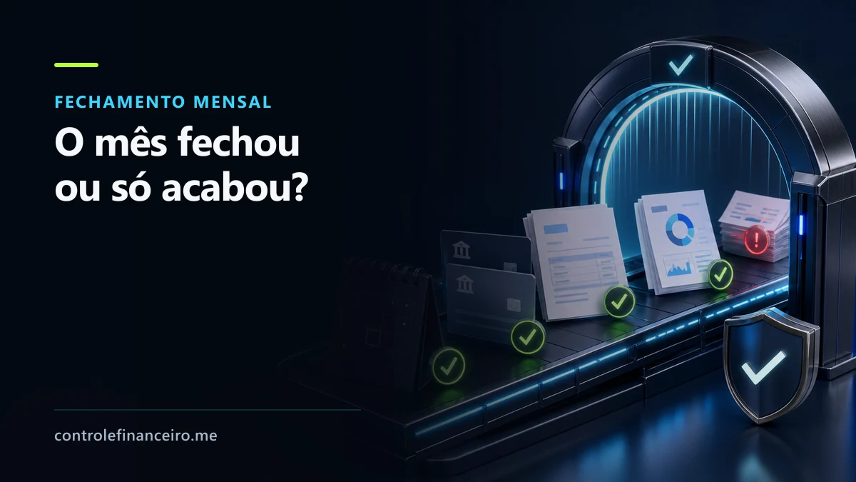 Capa sobre fechamento mensal com a chamada "O mês fechou ou só acabou?" e documentos em conferência