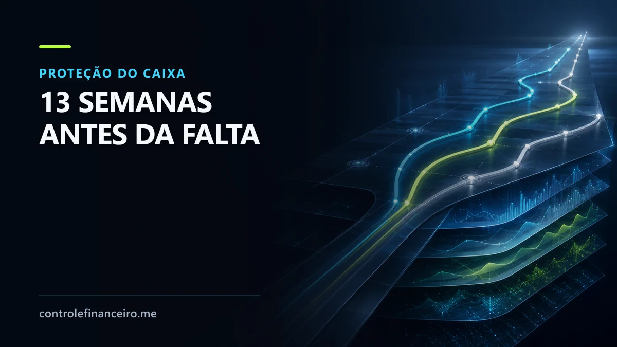 Calendário financeiro de 13 semanas mostrando uma queda futura no saldo de caixa