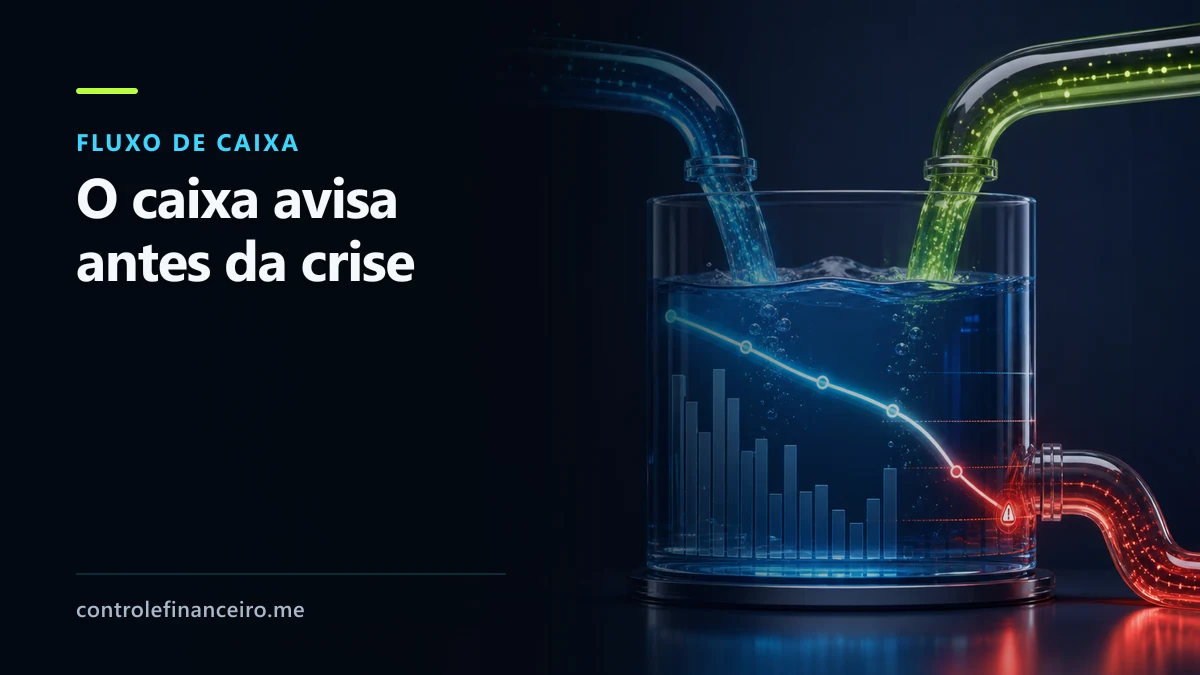 Capa sobre fluxo de caixa com a chamada "O caixa avisa antes da crise" e fluxos de entradas e saídas