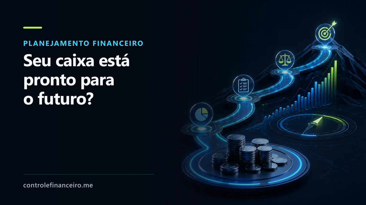 Capa sobre planejamento financeiro com a chamada "Seu caixa está pronto para o futuro?" e um roteiro de metas