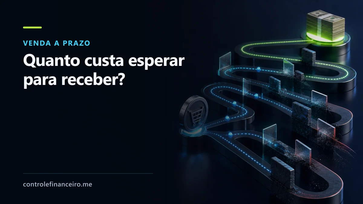 Capa sobre venda a prazo com a chamada "Quanto custa esperar para receber?" e caminhos entre venda e recebimento