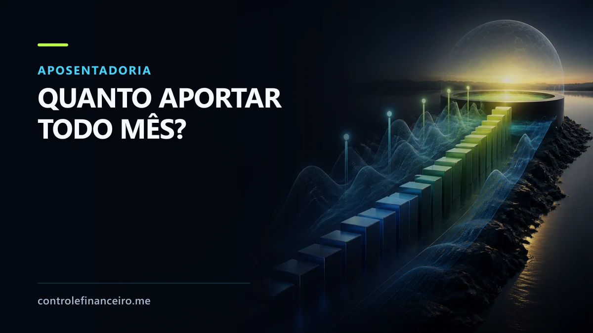 Aportes mensais crescendo em uma linha do tempo até a aposentadoria