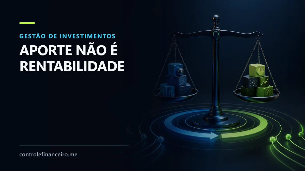 Gráfico separando crescimento por aporte, rentabilidade e passagem do tempo