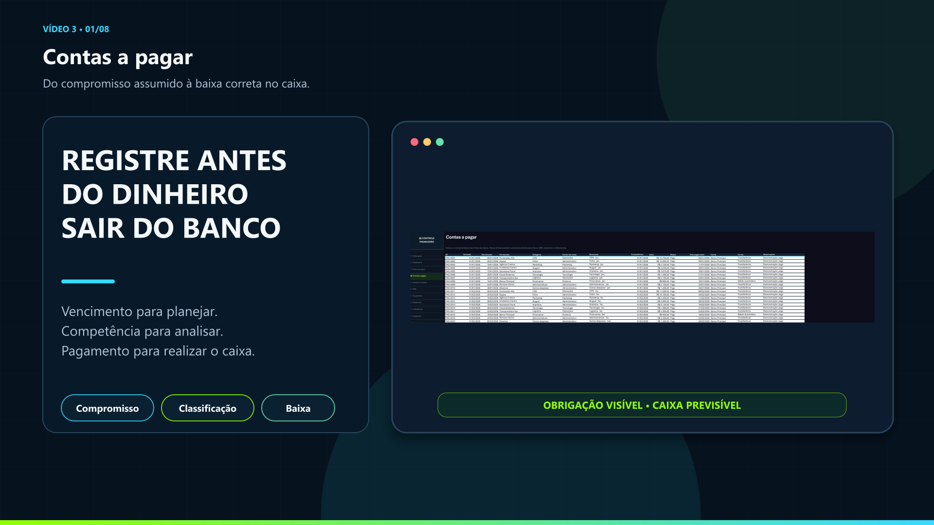 Capa do tutorial de contas a pagar no Excel com tela da planilha