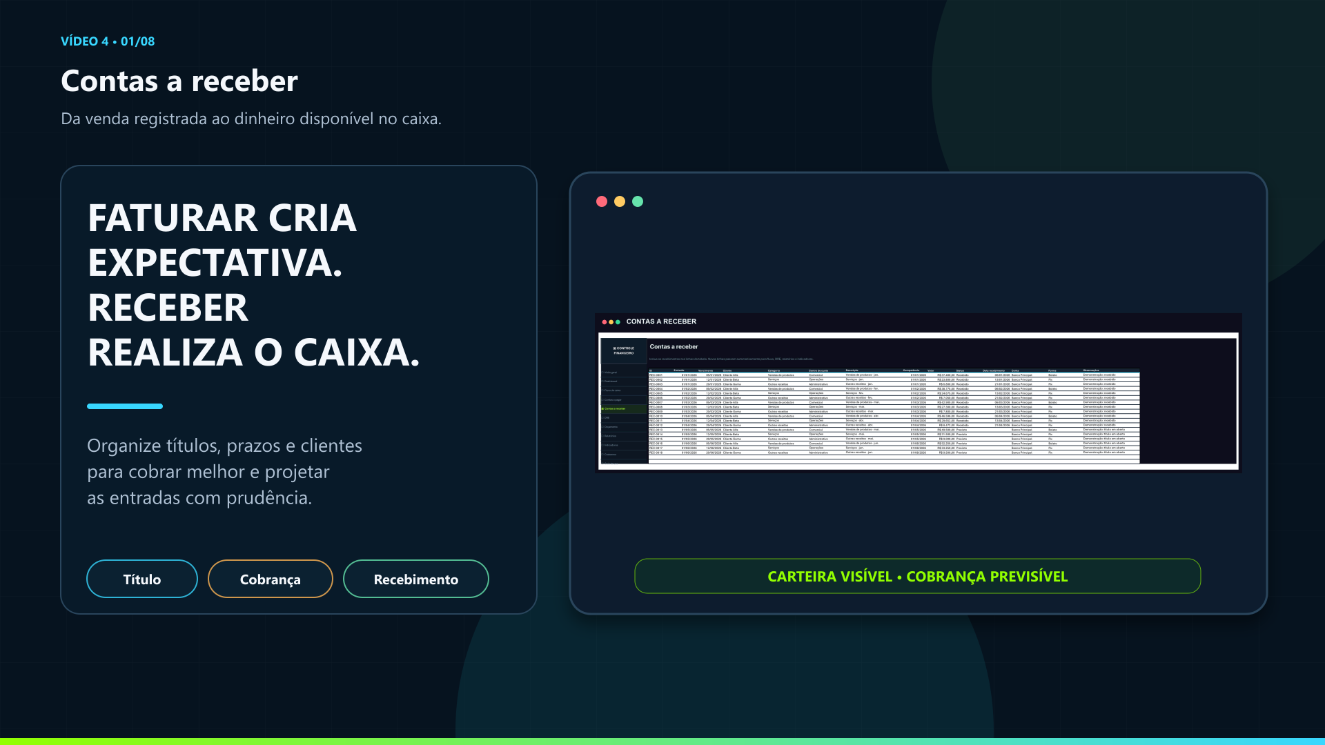 Capa do tutorial de contas a receber no Excel com tela da planilha