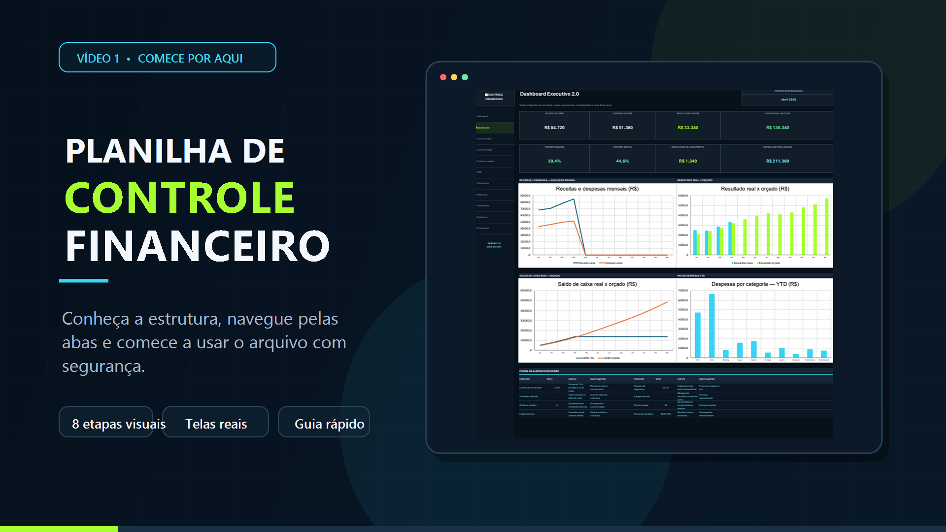 Capa do tutorial de visão geral e navegação da Planilha de Controle Financeiro